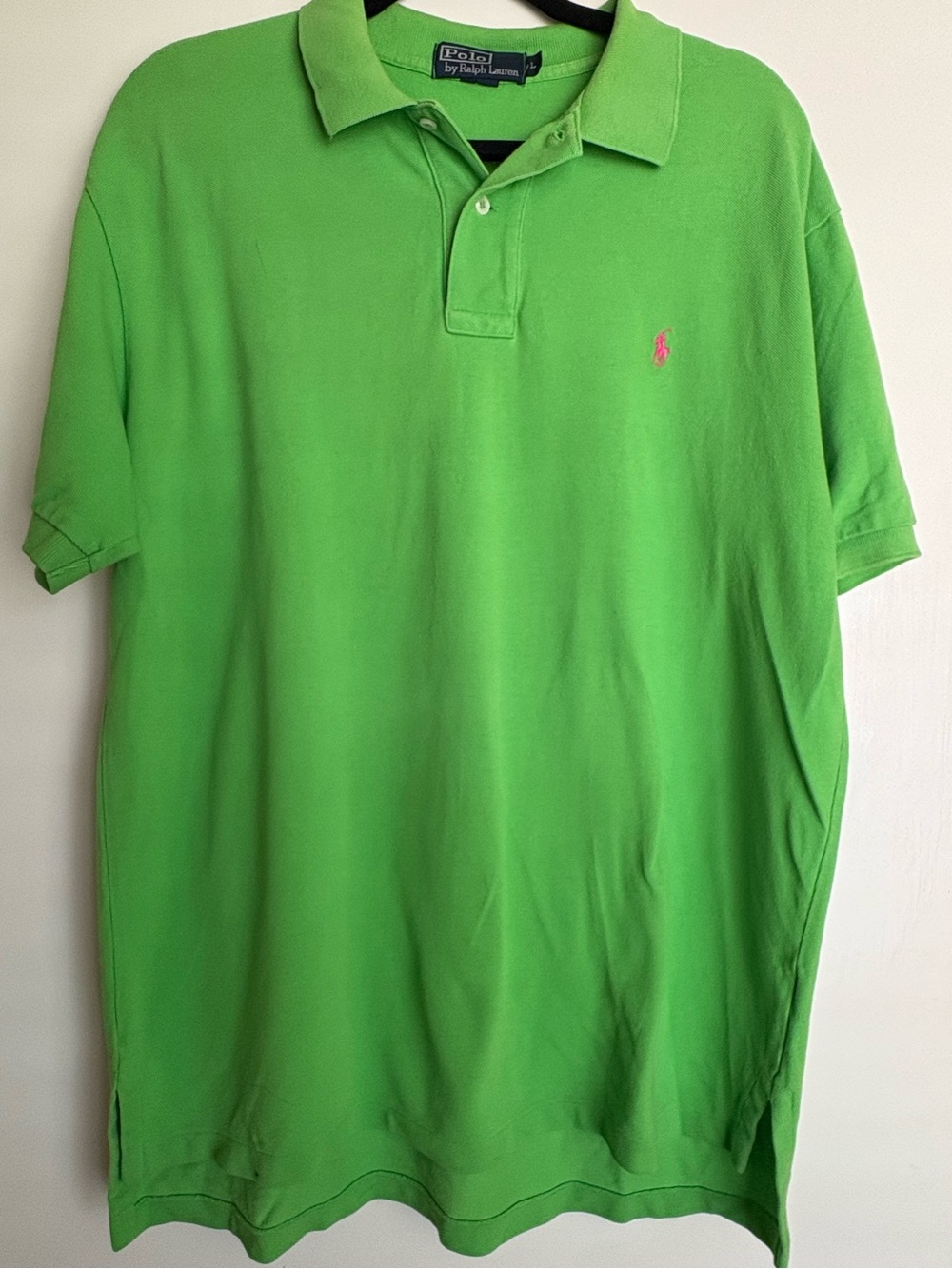 Vintage 90s Polo Ralph Lauren Green Pink Pony Polo Shirt Large
